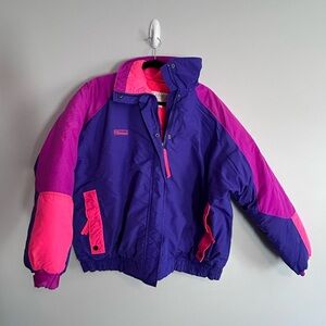 Vintage 90’s multicolor colorblock winter coat jacket retro throwback bright